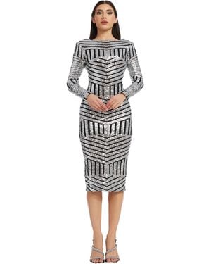 Dress the Population Emery Long Sleeve Round Neck Low Back Bodycon Midi Dress - Black