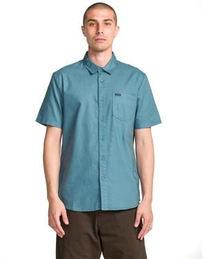 Volcom Orion Short Sleeve Button Down Woven Shirt - Blue