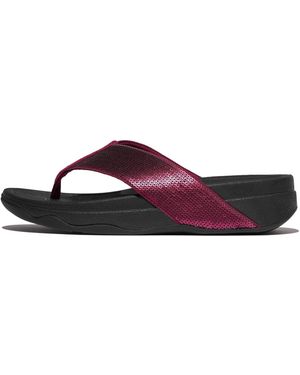 Fitflop Surfa Sequin Toe-post Sandals Wedge - Red