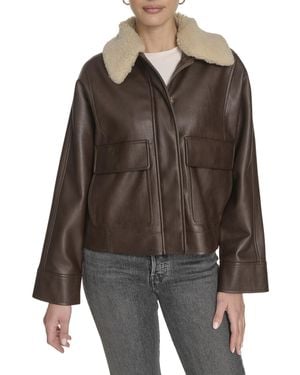 Levi's Relaxed Faux Leather Aviator Jacket With Removable Sherpa Collar - Brown