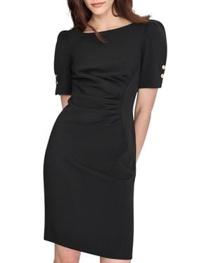 DKNY 3/4 Tulip Sleeve Side Ruched Midi Dress - Black