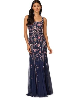 Adrianna Papell Bead Godet Long Dress - Blue