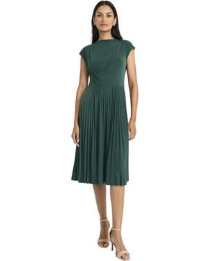 Maggy London Elegant Midi A-line Cap Sleeve Pleated Skirt-versatile Cocktail Wedding Guest Dress - Green