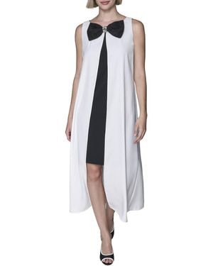 Karl Lagerfeld Paris Sleeveless Scuba Crepe Satin Back Front Bow Dress - Blue