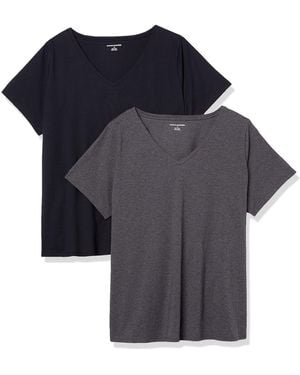 Amazon Essentials Plus Size 2-Pack 100% Cotton Short-Sleeve V-Neck T-Shirt - Grigio