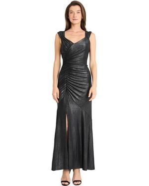 Maggy London Sleeveless Rouched Gown With Slit - Black