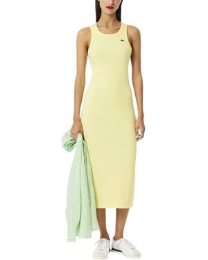 Lacoste Sleeveless Ribbed Midi Dress - Yellow