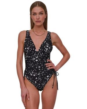 DKNY Standard One-piece Shirred Side-tie Swim Suit With Tummy Control - Black