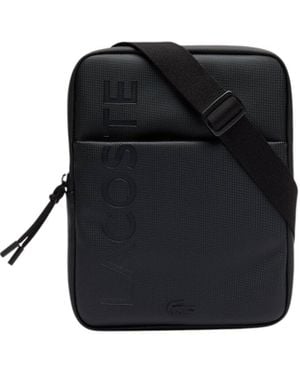 Lacoste L.12.12 Branded Zippered Medium Flat Bag - Black