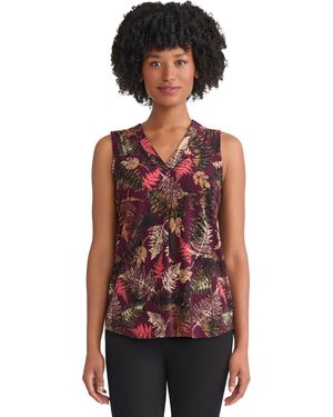 Jones New York Sleeveless V-neck Printed Jersey Top - Red
