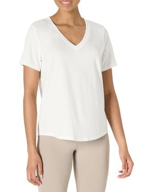 Amazon Essentials Active Soft Cotton Relaxed Fit V-neck Short Sleeve Lightweight Yoga Workout T-shirt - White