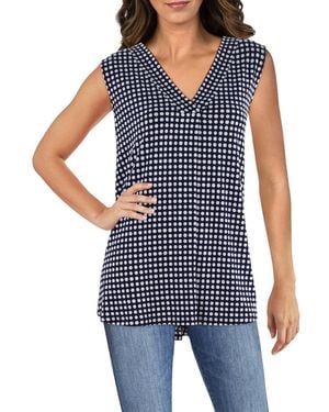 Anne Klein Missy Printed Ity Pleat Front Shell - Blue