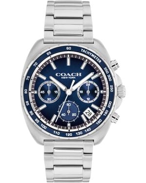 COACH Charter Chronograph Quartz Watch – 39 Mm Stainless Steel Case – Link Bracelet – Essential - Blue