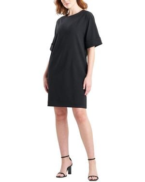Natori Solid Knit Crepe T-shirt Dress Length 37",black,medium