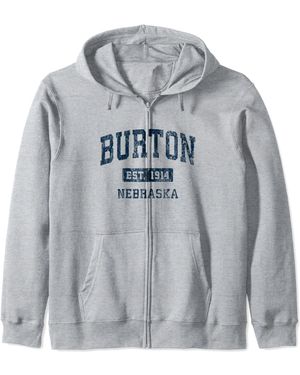Burton Nebraska Ne Vintage Athletic Sports Design Zip Hoodie - Gray