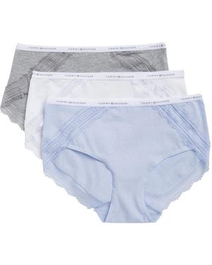 Tommy Hilfiger Cotton Logo Waistband Lace Trim Hipster 3-pack - Blue