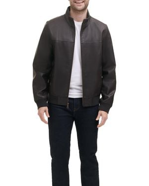 Tommy Hilfiger Mens Bomber Faux Leather Jackets - Black