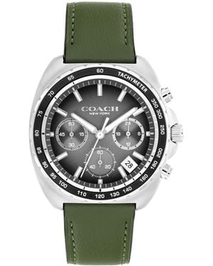 COACH Charter Chronograph Quartz Watch – 39 Mm Stainless Steel Case – Calfskin Strap – Essential - Green