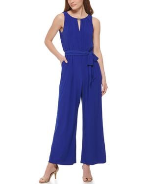 Vince Camuto S Twofer Printed Chiffon And Ity Jumpsuit With Wrap Front Pant - Blue