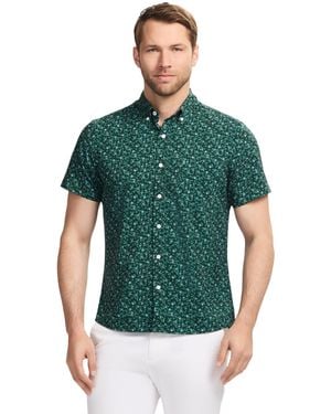 Izod Breeze Short Sleeve Button Down Patterned Shirt - Green