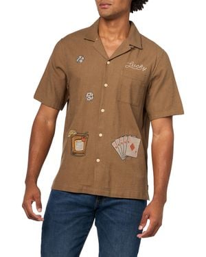Lucky Brand Embroidered Camp Collar Shirt - Blue