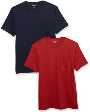 Amazon Essentials Maglietta Girocollo a iche Corte con Taschino Uomo - Rosso
