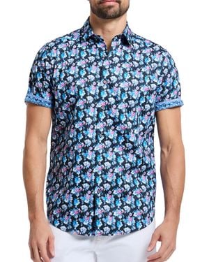Robert Graham S Alred Short Sleeve Button Down Woven Shirt - Blue