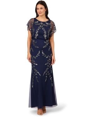Adrianna Papell Private Label Beaded Flutter Blouson Gown - Blue