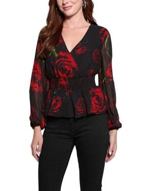 Guess Long Sleeve Nicole Poplin Top - Red