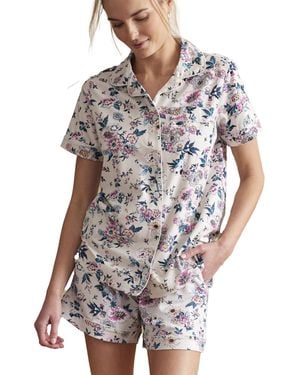 Vera Bradley Cotton Pajama Short Sleeve Button-up Shirt - Gray