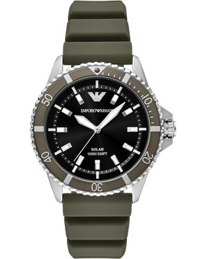 Emporio Armani Emporio World Explorer Solar-powered Three-hand Green Silicone Watch - Metallic