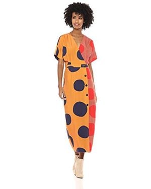 Mara Hoffman Amrita V Neck Button Up Dress - Orange