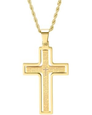 Amazon Essentials 18k Gold Plated Our Father Prayer Spinner Cross Pendant - Metallic