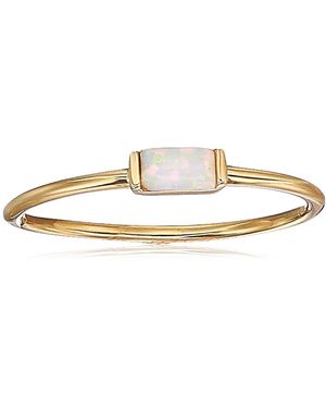 Amazon Essentials Yellow 18k Gold Plated Sterling Silver Created Opal October Fashion Stackable Ring - Black
