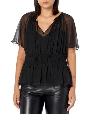 Theory Silk Smocked Blouse - Black
