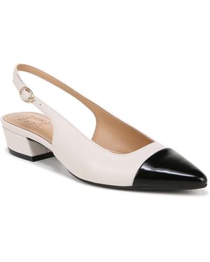 Naturalizer S Banks Slingback Pointed Toe Pump Satin Pearl White/black Toe Cap 6.5 M - Metallic