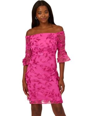 Adrianna Papell Embroidered Bell Sleeve Dress - Pink