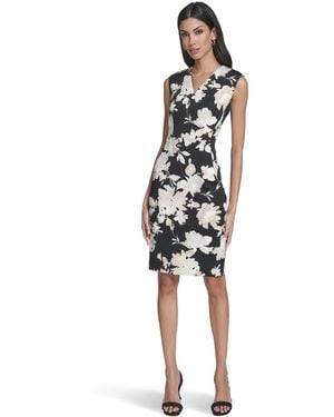 Calvin Klein Sleeveless Scuba Floral Sheath Black Khaki Multi 10 - White