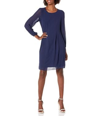Nine West Long Sleeve Shift Dress With Keyhole Bac Navy - Blue