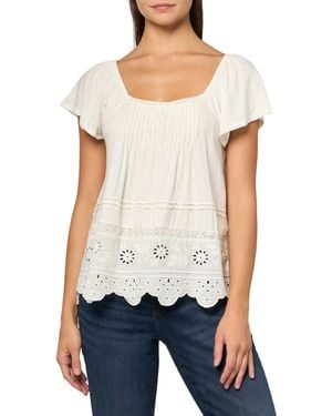 Lucky Brand Pintuck Flutter Sleeve Tee Whisper White