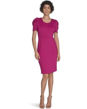 Calvin Klein Short Sleeve Square Neck Sheath - Red