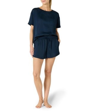 Amazon Essentials Ensemble t-Shirt à ches Courtes et vêtements de Nuit Courts en Satin pour s - Bleu