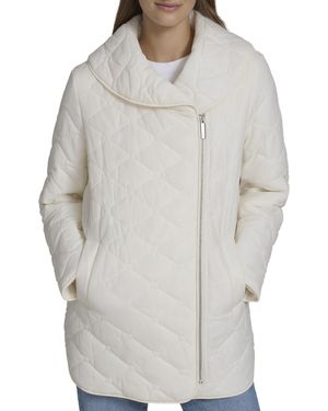 Andrew Marc Tunic Length Foldover Collar Quilted Jacket - Gray