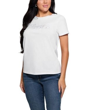 Guess Eco Short Sleeve Script Lace Logo Easy Tee - White