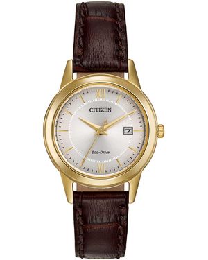Citizen Ladies' Eco-drive Classic Leather Strap Watch With 3-hand Date - Metallic