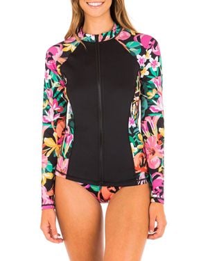 Hurley Standard Long Sleeve Zip Front Rashguard - Multicolor
