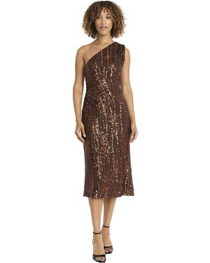 Maggy London One-shoulder Sequin Midi Elegant Fitted Silhouette-special Occasion Cocktail Dress - Brown