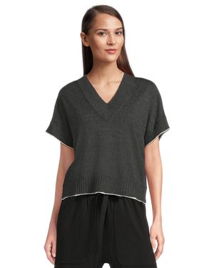 Lilla P Short Sleeve V-neck Pullover Sweater - Black