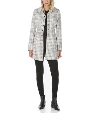 Laundry by Shelli Segal Fit And Flare Plaid Fabric Jacket Wool Blend Coat - Gray