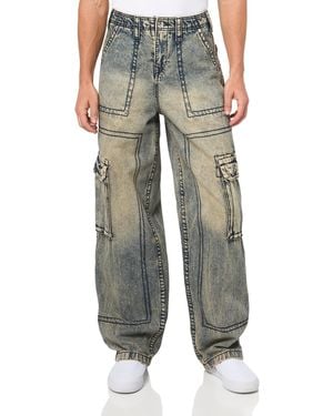 True Religion Denim Big T Cargo Pants With Signature Stitching - Gray